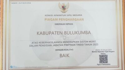 Bulukumba Kembali Terima Penghargaan Indeks Kualitas Pengisian Jabatan Pimpinan Tinggi Oleh KASN
