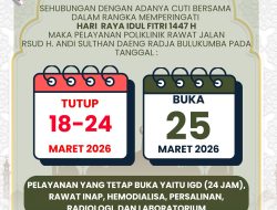 Cuti Bersama Idul Fitri 1447 H, Poliklinik RSUD Bulukumba Tutup Sementara hingga 24 Maret 2026