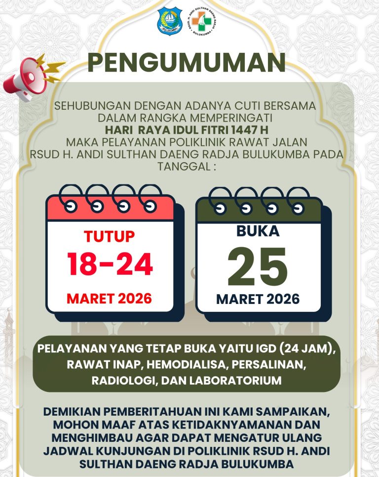 Cuti Bersama Idul Fitri 1447 H, Poliklinik RSUD Bulukumba Tutup Sementara hingga 24 Maret 2026